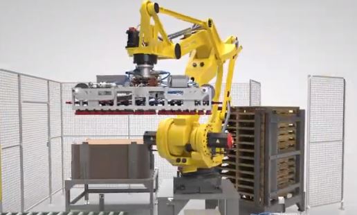 Robot paletizador para descargar cajas en palets